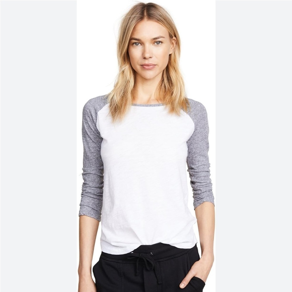 Monrow Heather Gray and White Long Sleeve Tee - Picture 2 of 6